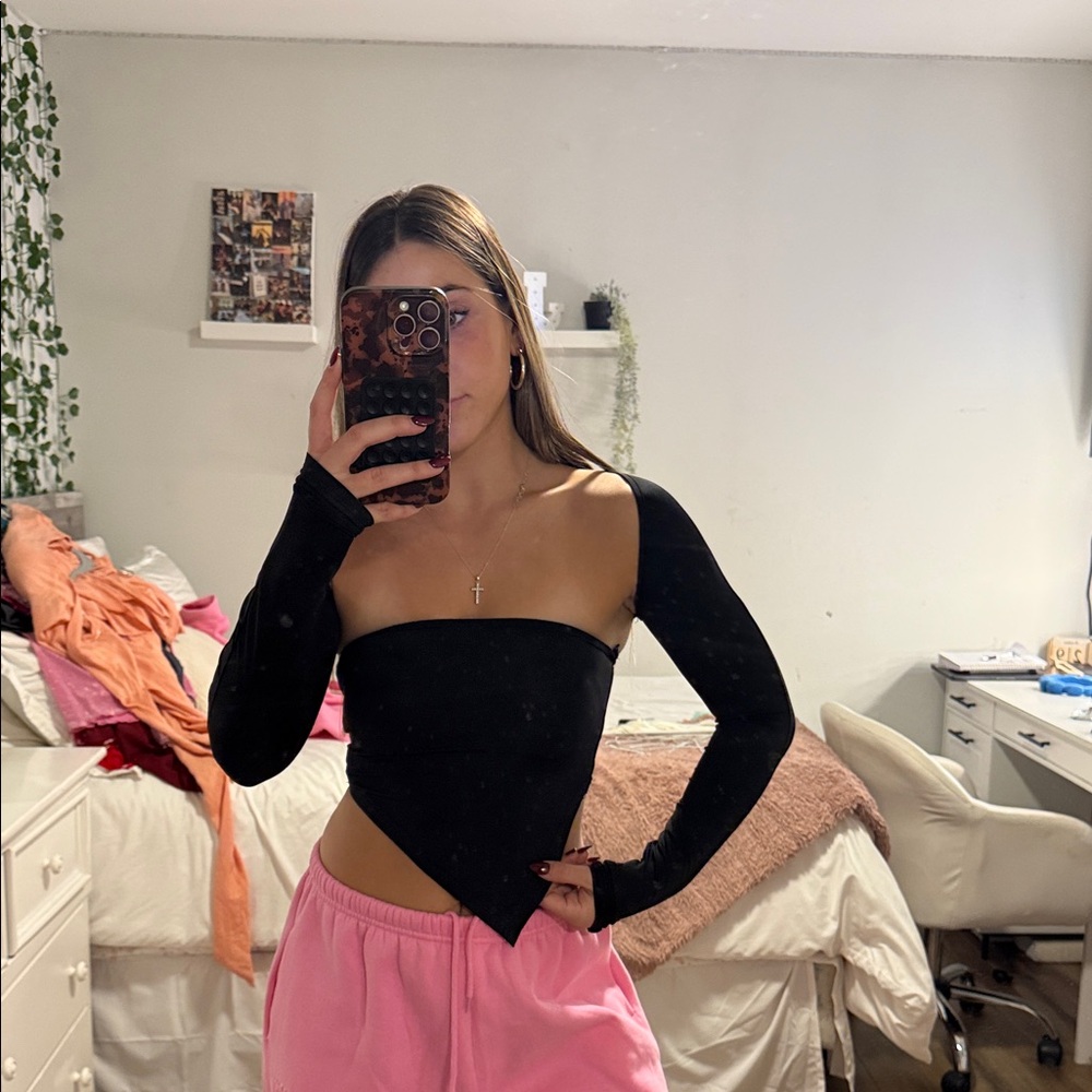 Princess Polly Black Off-Shoulder Crop Top